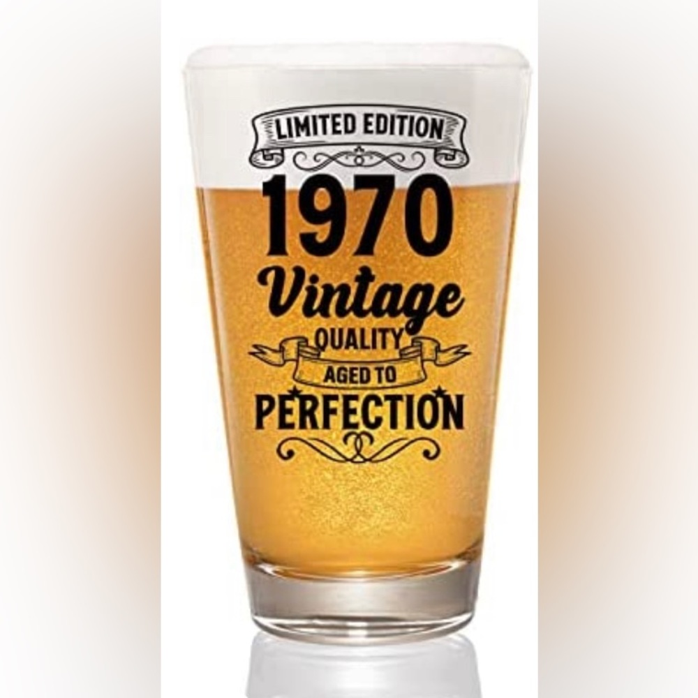 AGED TO PERFECTION VINTAGE 1970 LIMITED EDITION New Pilsner Glass Gold Details.